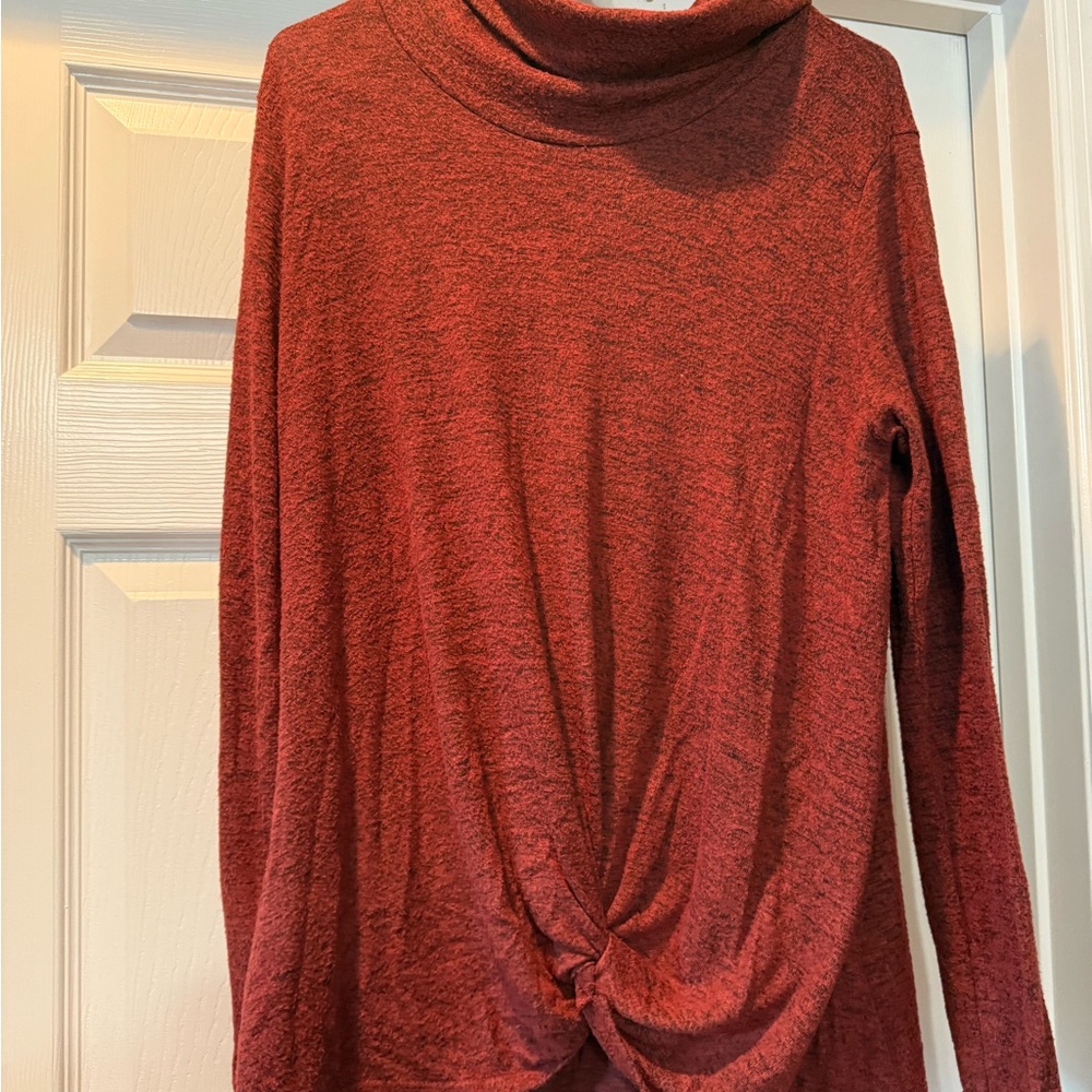 Red Cowl Neck Twist Front Sweater